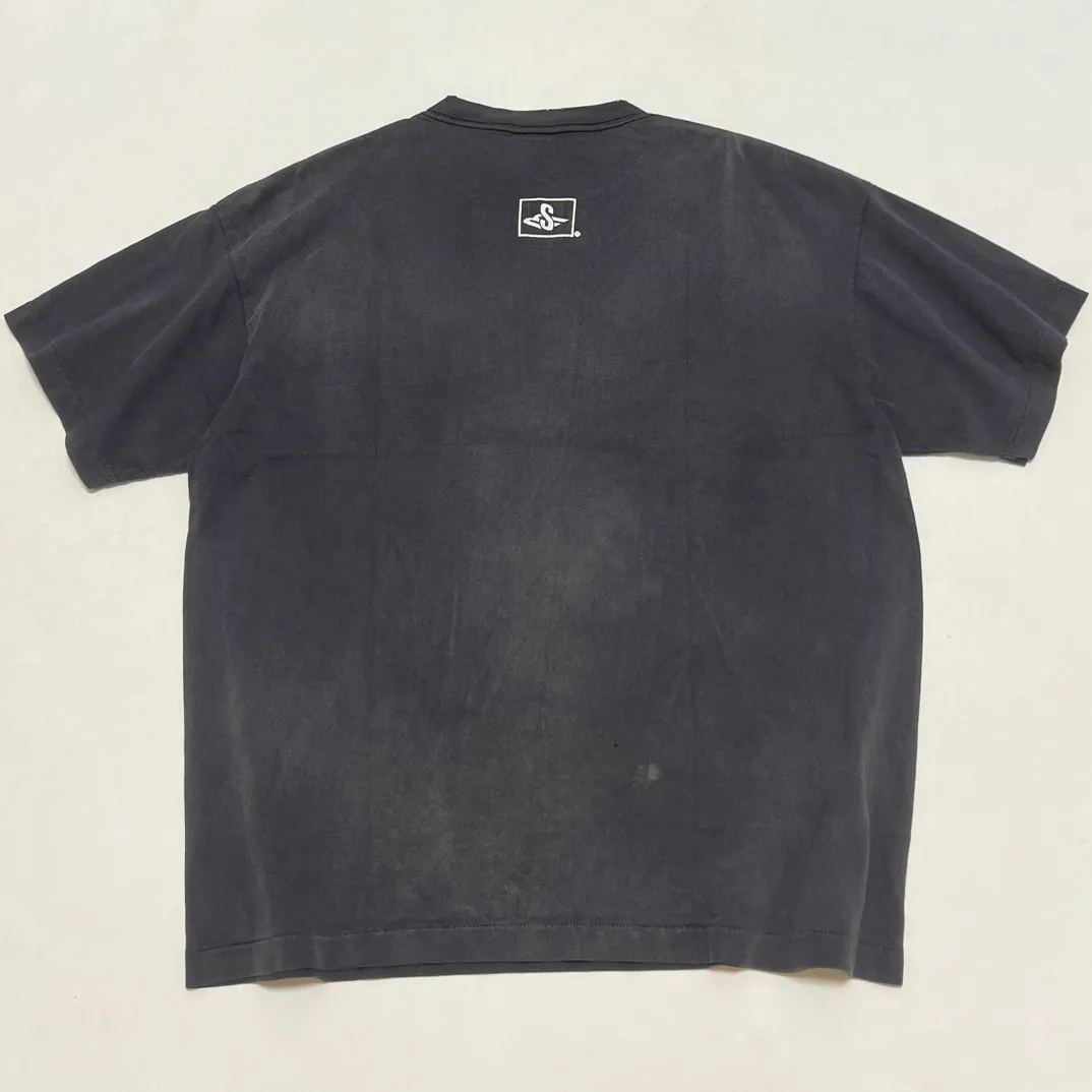SAINT Mxxxxxx SM6 TEE/BLK latest model SM6 basic LOGO printed TEE, washed black S-XL, garment dyeing, heavy washing to make old, hanging holes, highly restored original printing, correct with anti-counterfeiting angel mark